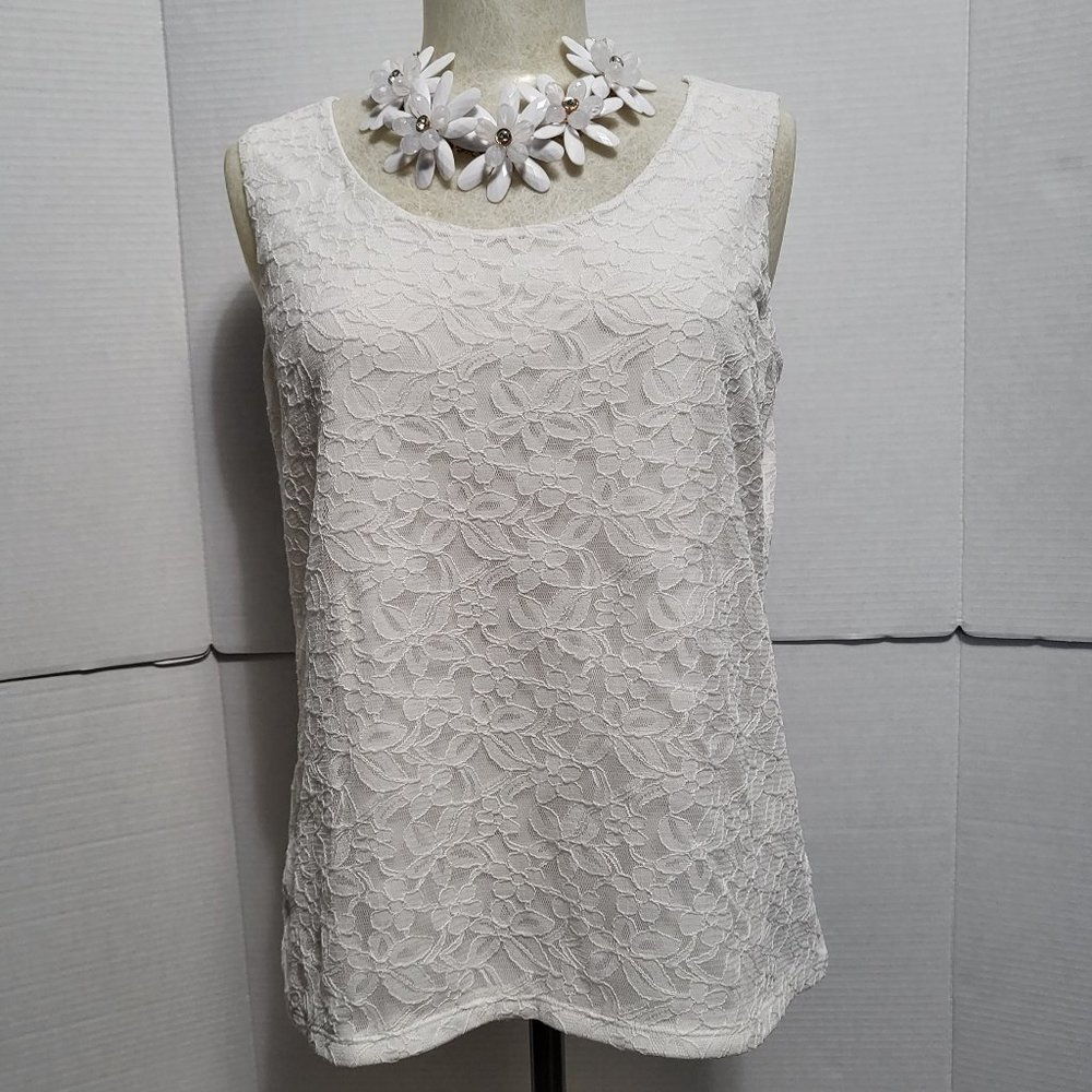 Dana Buchman White Lace Overlay Tank Sz L